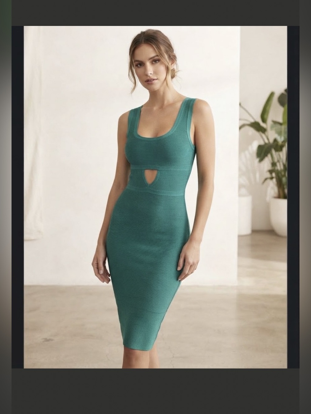 bebe Emerald Green Ribbed Mock Neck Bodycon Dress Size Medium